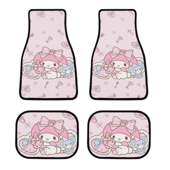 My Melody Car Floor Mats 4PC Set Anti Skid Vehicle Floor Mat Car Carpet for Front Rear Seats Universal Auto Interior Accessories
