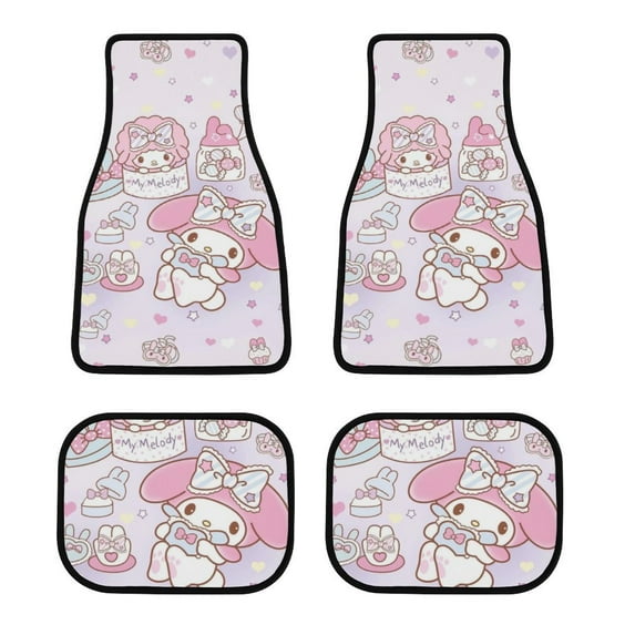 My Melody Car Floor Mats 4PC Set Anti Skid Vehicle Floor Mat Car Carpet for Front Rear Seats Universal Auto Interior Accessories