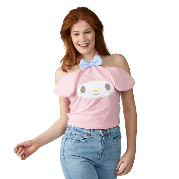 My Melody Character Face With 3D Ears & Bow Sleeveless Pink Women's Tube Top Medium