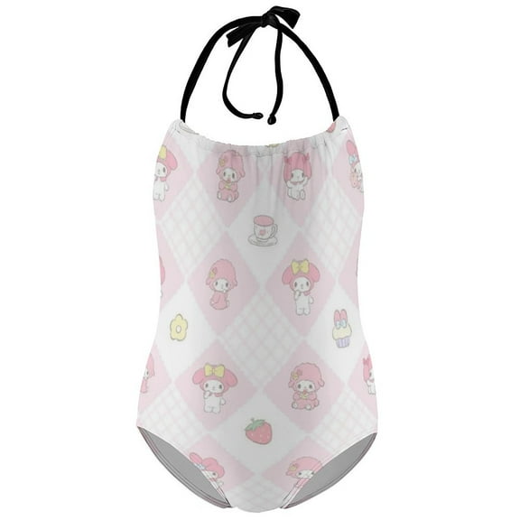 My Melody Girls One Piece Swimsuit Quick Dry Swimwear Print Bathing Suit Beach Summer Swim Suits 9-11Y（140cm）