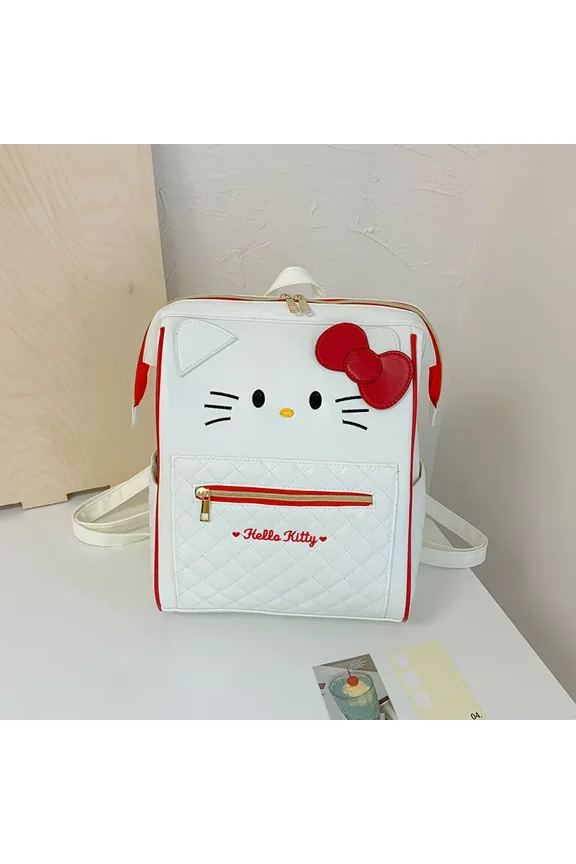 My Melody Kuromi Cartoon Large Capacity PU Leather Backpack Bag Kawaii Portable Divided Gift