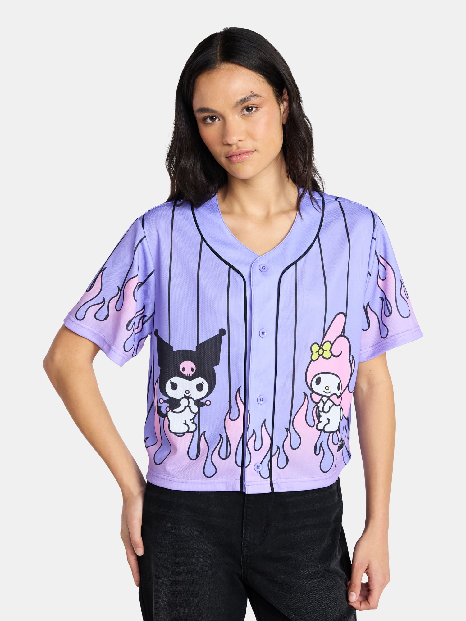 My Melody and Kuromi Women’s Graphic Cropped Baseball Jersey, Sizes XXS-XXL