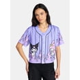 thumbnail image 1 of My Melody and Kuromi Women’s Graphic Cropped Baseball Jersey, Sizes XXS-XXL, 1 of 5