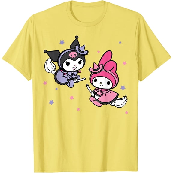 My Melody Kuromi Little Witches Halloween DTG Print Unisex T-Shirt,Cornsilk Color,Size XL