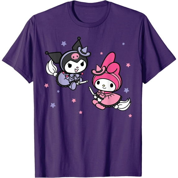 My Melody Kuromi Little Witches Halloween DTG Print Unisex T-Shirt,Purple Color,Size 2T