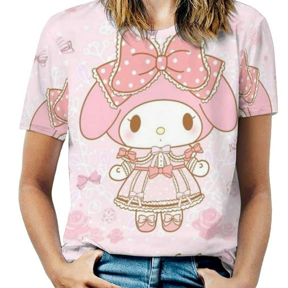 My Melody Women's Casual T-shirts Crew Neck Short Sleeve Tee Shirts Trendy Tops for Outdoor Summer S