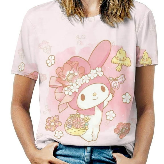 My Melody Women's Casual T-shirts Crew Neck Short Sleeve Tee Shirts Trendy Tops for Outdoor Summer XL