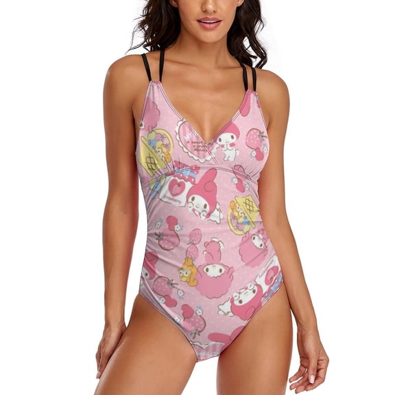 My Melody Womens One-Pieces Swimsuit Sexy CirssCross Swimwear Printing Bathing Suits 2XL