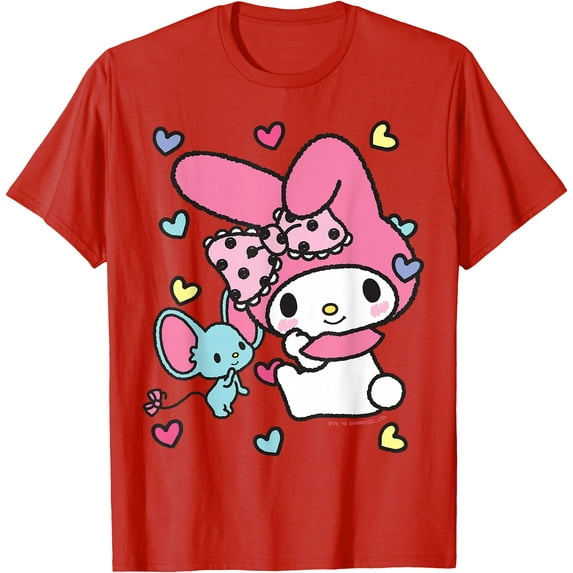 My Melody and Friend Sweet Hearts DTG Print Unisex T-Shirt,Red Color,Size M