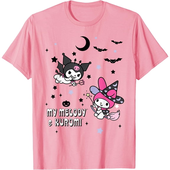 My Melody and Kuromi Halloween DTG Print Unisex T-Shirt,Light Pink Color,Size 2T
