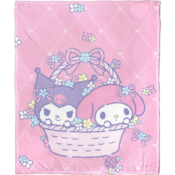 My Melody and Kuromi Silk Touch Throw Blanket, 50" x 60", Flower Friends