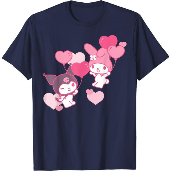 My Melody and Kuromi Valentine's Day Hearts DTG Print Unisex T-Shirt,Navy Color,Size 2T
