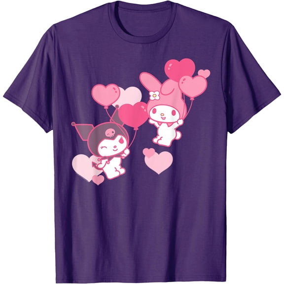 My Melody and Kuromi Valentine's Day Hearts DTG Print Unisex T-Shirt,Purple Color,Size YS