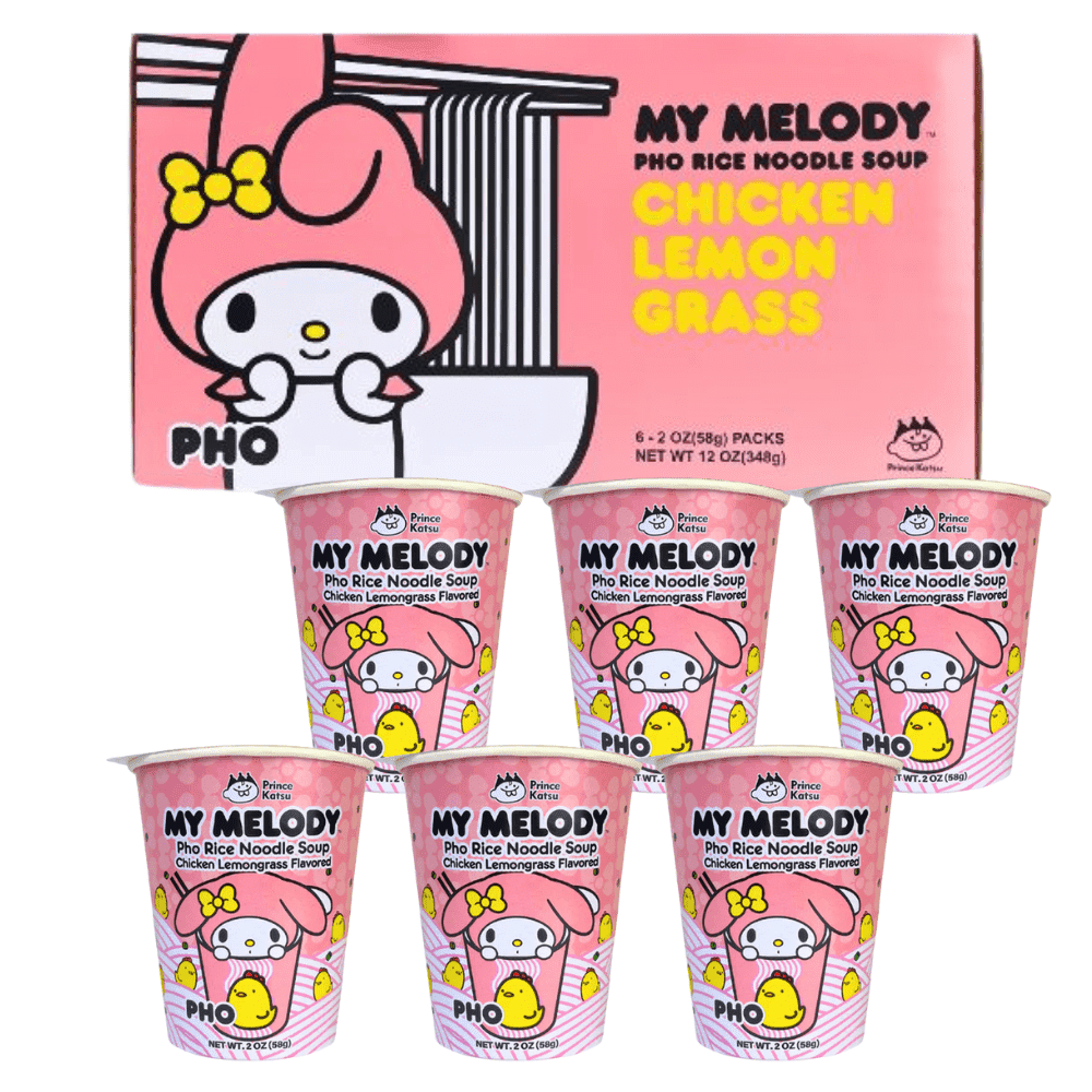 A-SHA My Melody Pho Cup Rice Noodle (6 Cups), Chicken Lemongrass Flavor, Vegetarian, Gluten-Free, Premium Microwavable Rice Noodle Soup, No MSG, Authentic Flavor