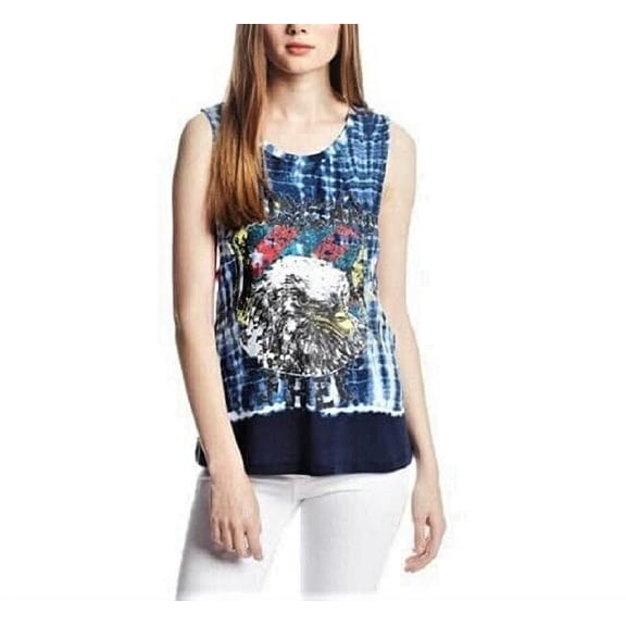 My Michelle Juniors Scoop Neckline Tie-Dye Graphic Tee, Navy, X-Large
