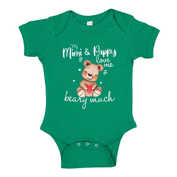 My Mimi and Pappy Love Me Beary Much Baby Bodysuit One Piece 18 mo Kelly Green
