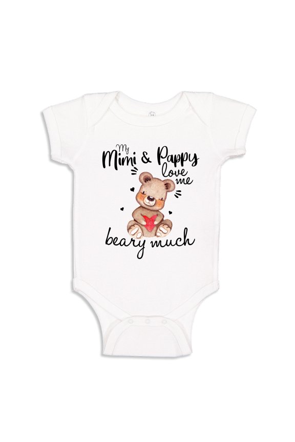 My Mimi and Pappy Love Me Beary Much Baby Bodysuit One Piece NB White