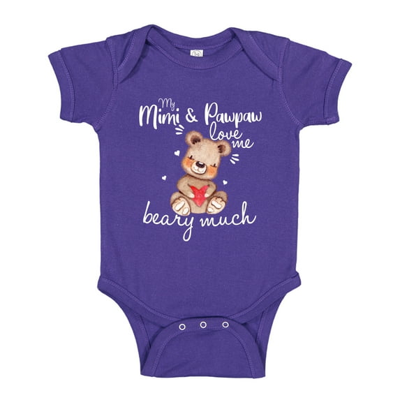 My Mimi and Pawpaw Love Me Beary Much Baby Bodysuit One Piece 6 mo Purple