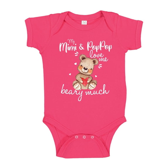 My Mimi and Pop Pop Love Me Beary Much Baby Bodysuit One Piece 12 mo Cyber Pink