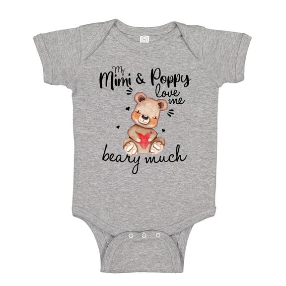 My Mimi and Poppy Love Me Beary Much Baby Bodysuit One Piece NB Athletic Heather