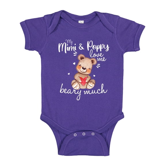My Mimi and Poppy Love Me Beary Much Baby Bodysuit One Piece NB Purple
