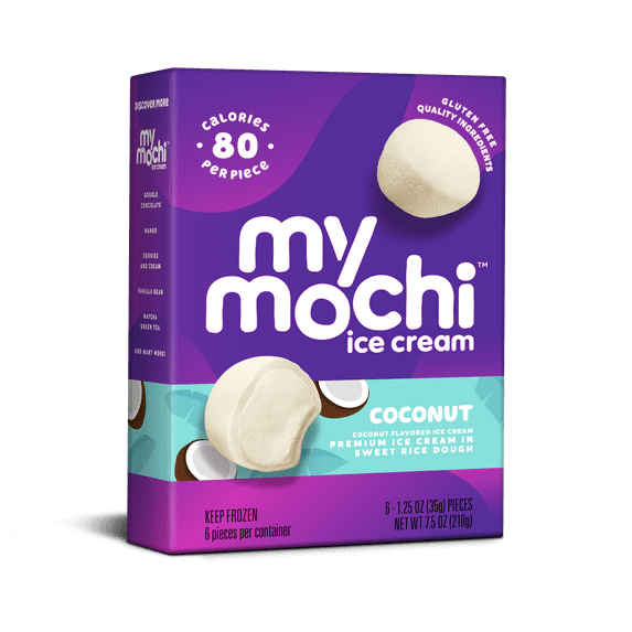 My/Mochi Ice Cream Creamy Coconut, 1.25 Oz Pieces, Box of 6