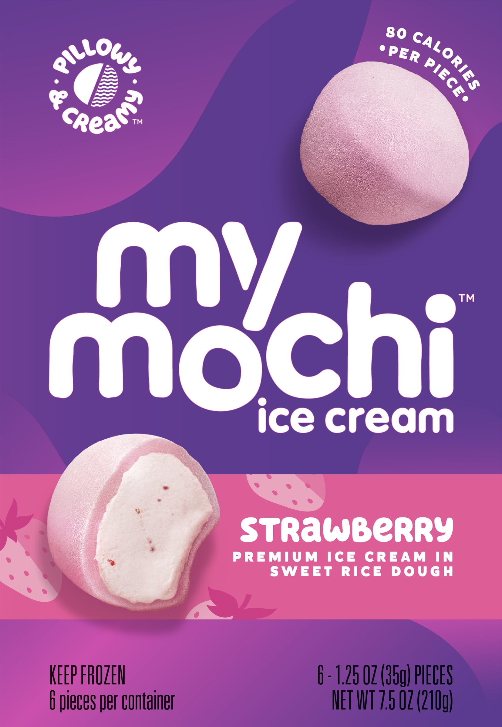 My Mochi Ice Cream Strawberry, Net Content 6 Count 1.25 Ounce Soft Pieces