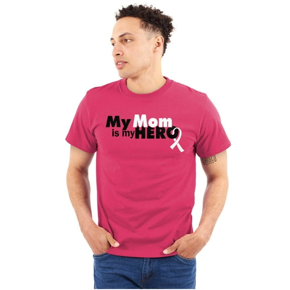 My Mom My Hero Breast Cancer Ribbon Plus Size Crewneck Graphic Tee Shirt Brisco Brands 2X