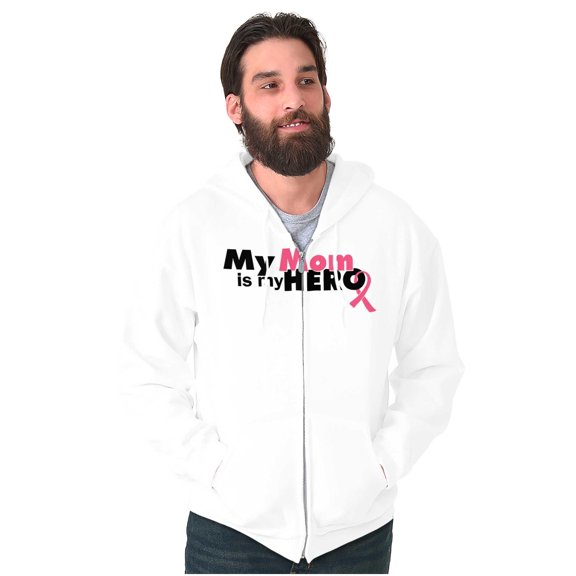 My Mom My Hero Breast Cancer Ribbon Unisex Fleece Graphic Zip Up Hoodie Brisco Brands 2X