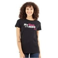 thumbnail image 1 of My Mom My Hero Breast Cancer Ribbon Womens Slim Fit Graphic Tee Brisco Brands S, 1 of 5
