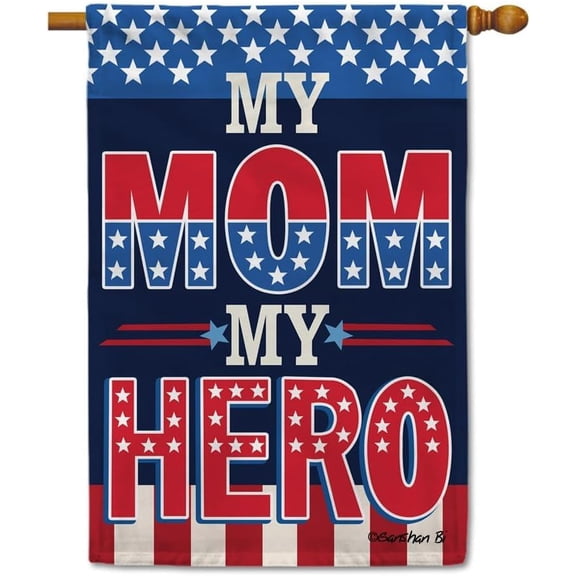 My Mom My Hero House Flag Mother''s Day Star and Stripes Decor Flag Banner for Outside Yard 28 X 40 Inch Double Side