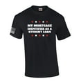 thumbnail image 1 of My Mortgage Identifies As A Student Loan American Flag Sleeve Patriotic Mens T-shirt Short Sleeve Political Graphic Tee-Black-large, 1 of 4
