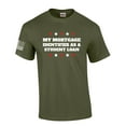 thumbnail image 1 of My Mortgage Identifies As A Student Loan American Flag Sleeve Patriotic Mens T-shirt Short Sleeve Political Graphic Tee-Military-large, 1 of 4