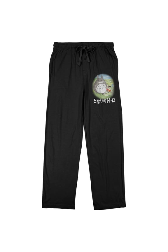 My Neighbor Totoro Big Rabbit, Mei, and Satsuki Men's Black Sleep Pants-XL