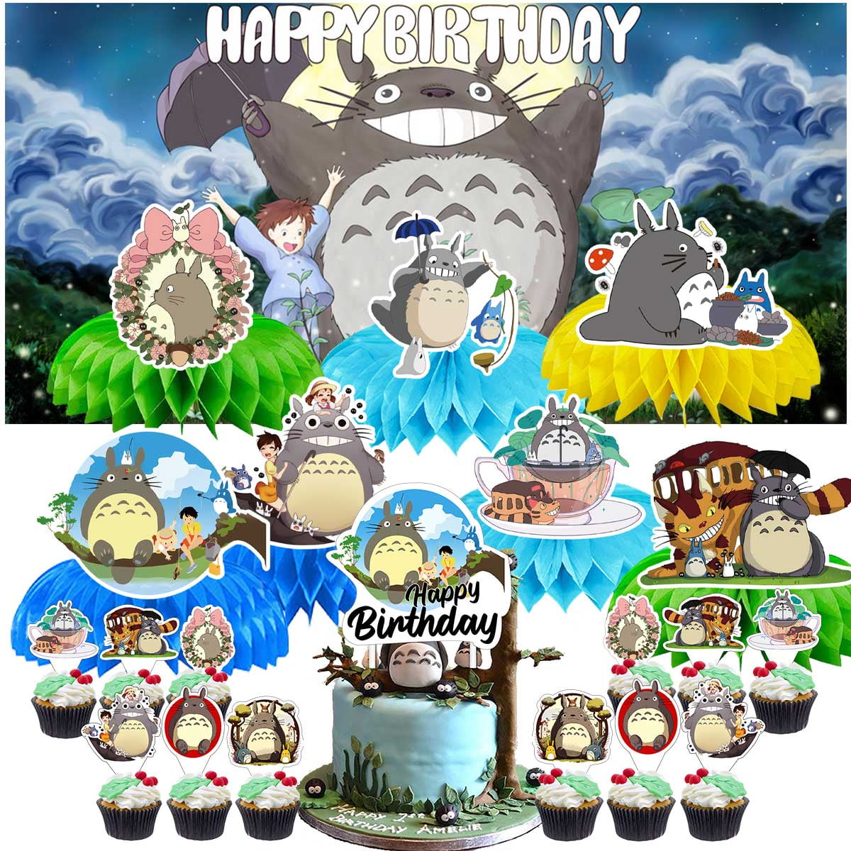My Neighbor Totoro Party Decorations Decor Supplies Honeycomb Centerpieces Table Toppers Cake Toppers for Birthday Photo Props