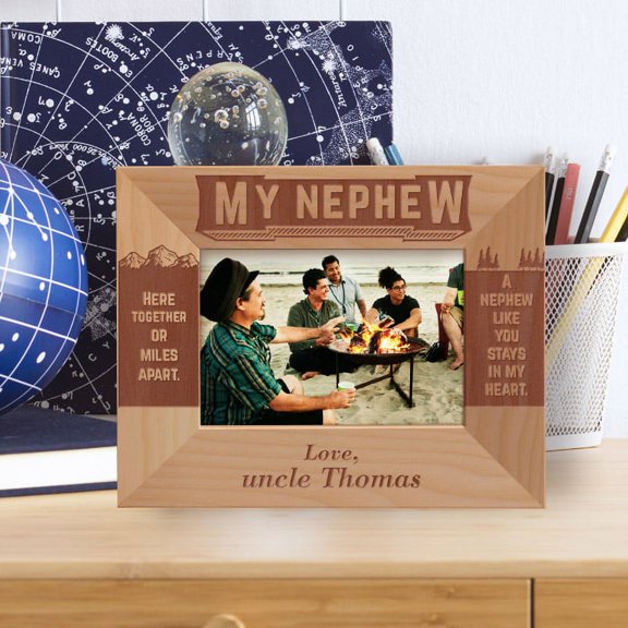 My Nephew Here Together Or Miles Apart Personalized Wooden Frame-5" x 3 1/2" Brown Horizontal