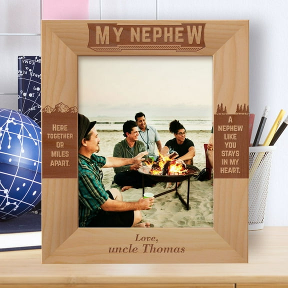 My Nephew Here Together Or Miles Apart Personalized Wooden Frame 8" x 10" Brown (Vertical)