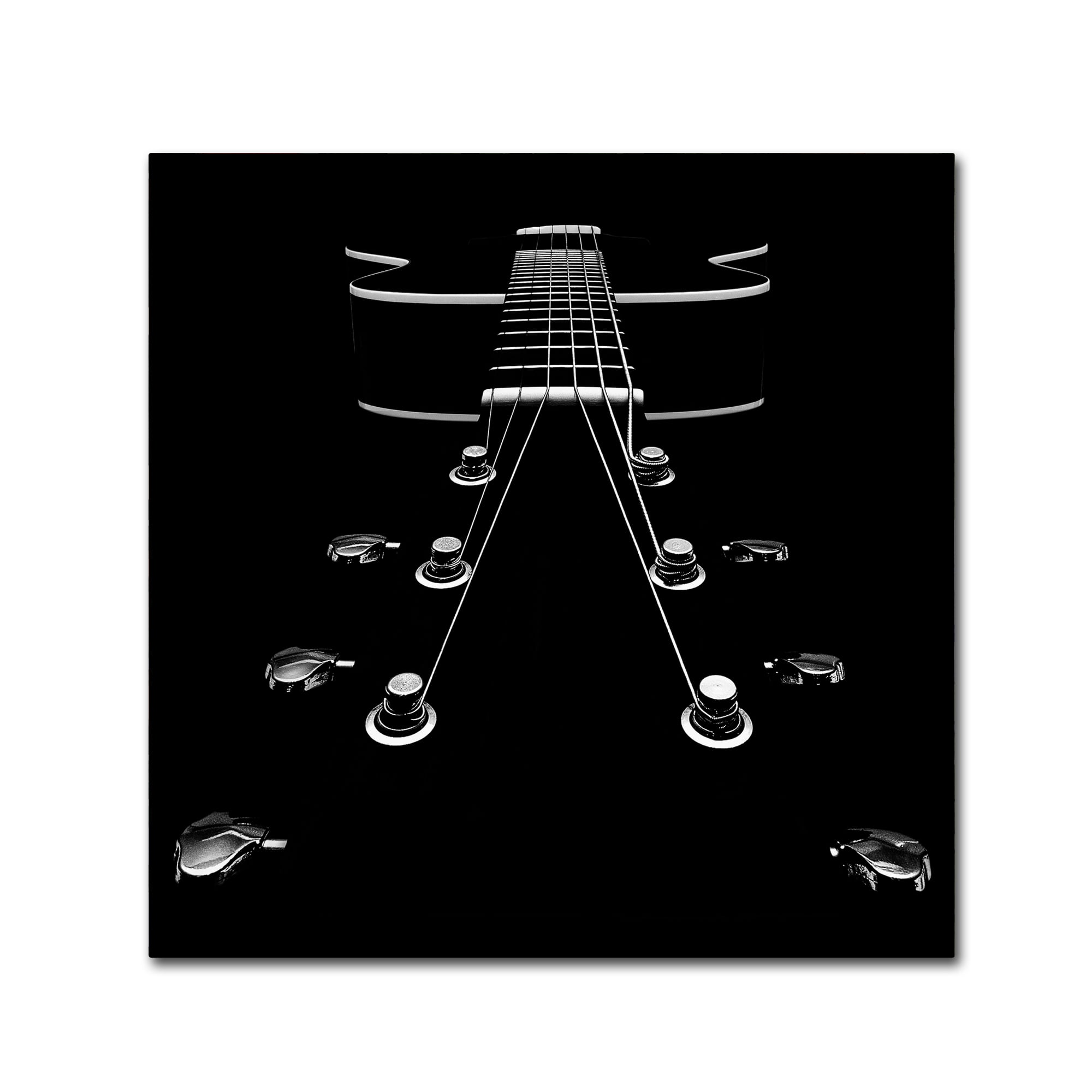 Black and White Guitar Canvas Wall Art, 14x14 Framed