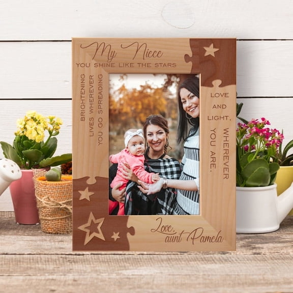 My Niece You Shine Like The Stars Love And Light Personalized Wooden Frame 4" x 6" Brown (Vertical)