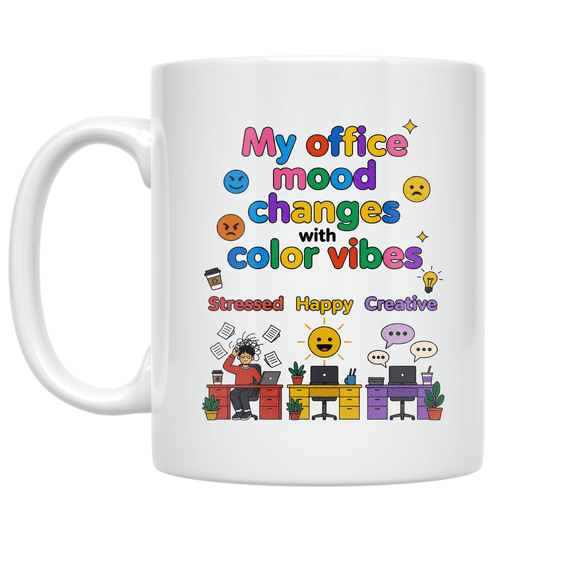 My Office Mood Changes with Color Vibes - Remote Work Enthusiast - 11 oz Ceramic Coffee Mug