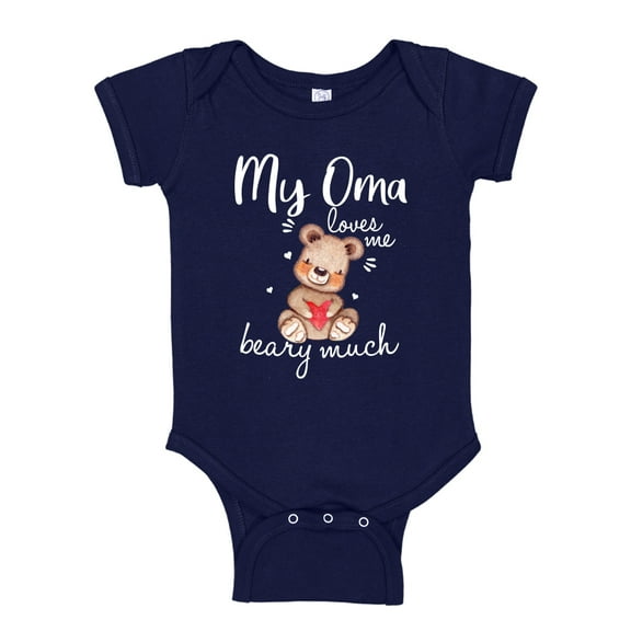 My Oma Loves Me Beary Much Baby Bodysuit One Piece NB Navy Blue