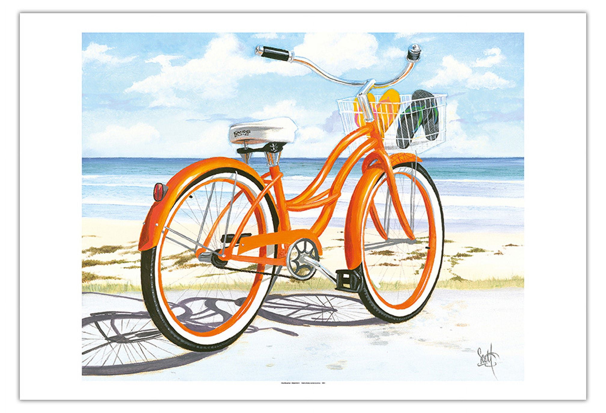 bicycle at beach artist scott My Orange Pride - Bicycle at the Beach - From an Original Color Painting by  Scott Westmoreland