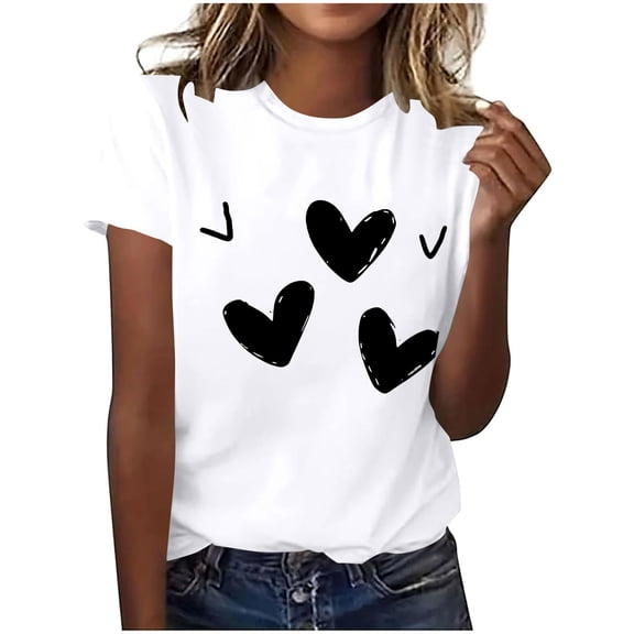 My Order Comfortable Short Sleeve Round Neck Valentine Print Blouse Women's Tshirt Tops My Items