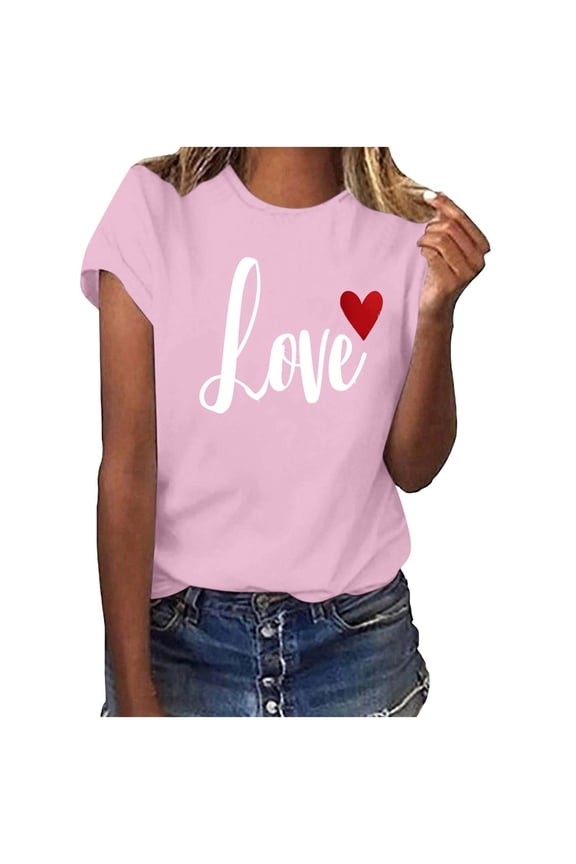My Order Cute Women's Short Sleeve Round Neck Romantic Print Blouse Valentine's Day Gifts Casual Tees My Items