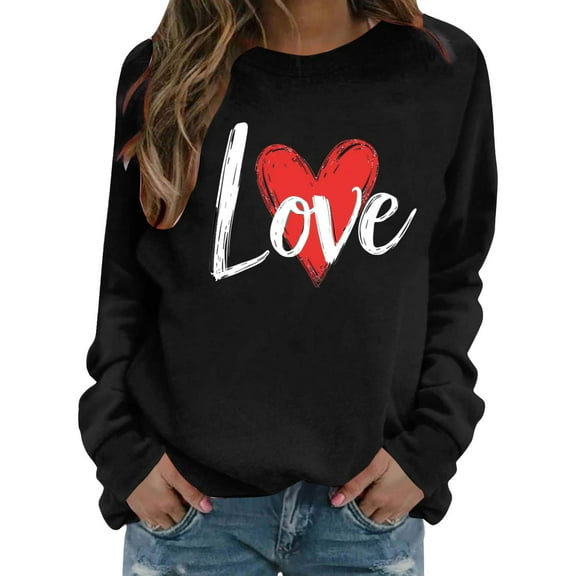 My Order Fashion Valentine Heart Print Long Sleeve Round Neck T-Shirt for Women's Everyday Wear Dates My Items