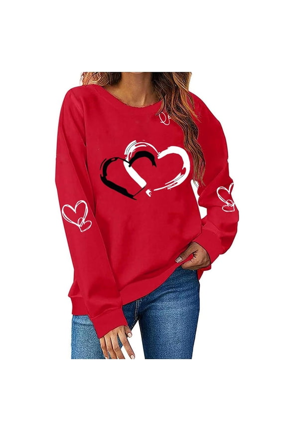 My Order Ladies Long Sleeve Round Neck Valentine Blouse for Wear Spring Romantic Comfortable T-Shirt My Items