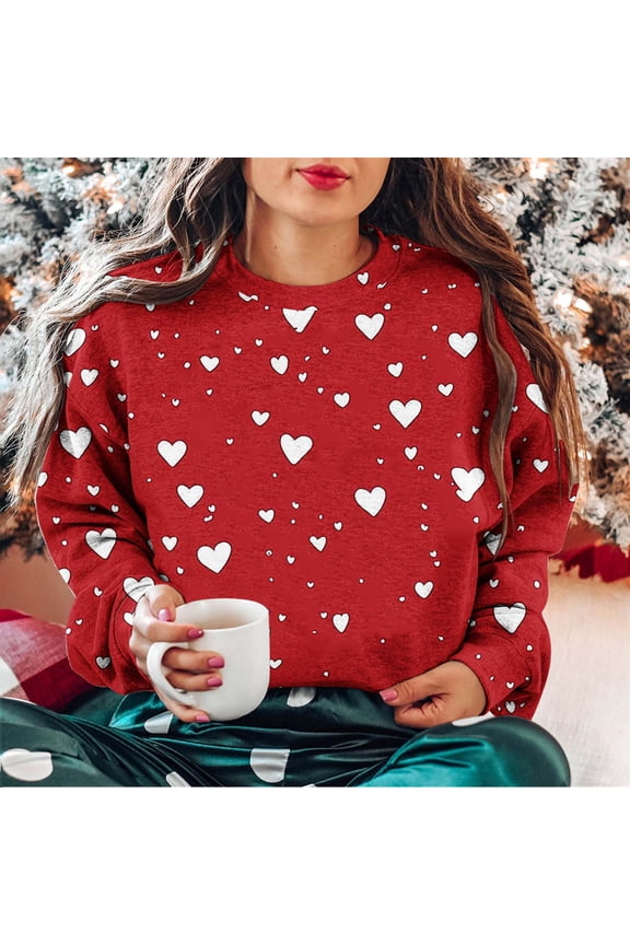 My Order Ladies Round Neck Long Sleeve Valentine Print Top Comfort Romantic Fashion Blouse My Items