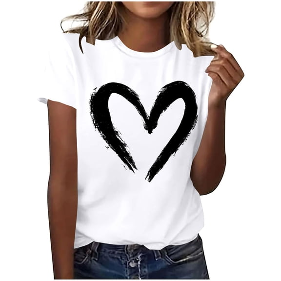 My Order Ladies Short Sleeve T Shirt Round Neck Romantic Print Top Valentine's Day Fashion Blouse My Items