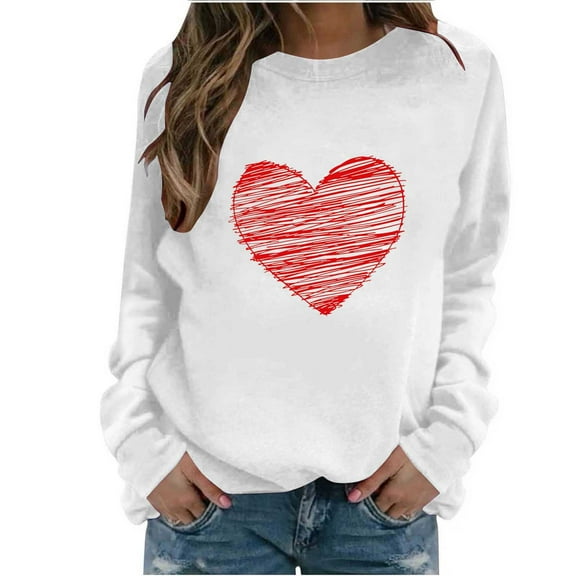 My Order Ladies Valentine Heart Print Long Sleeve Round Neck Tees Fashion Comfort Fit Stylish Tops My Items