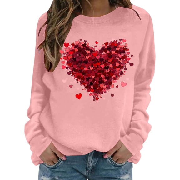 My Order Ultimate Ladies Round Neck Long Sleeve Valentine Print Shirts Comfort Romantic Fashion Wear My Items